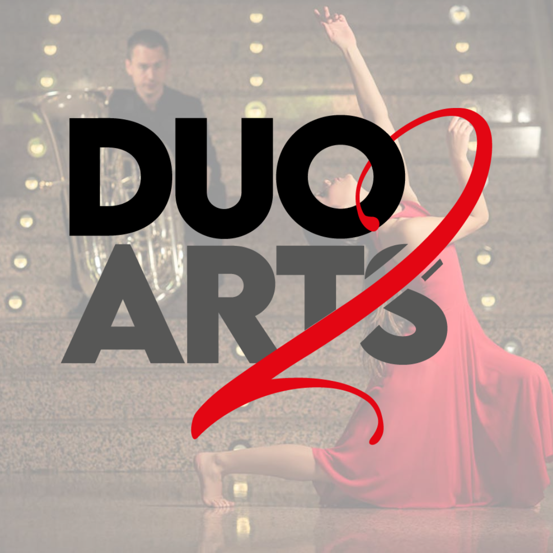 Logo de Duo 2 Arts con una figura en movimiento y una paleta de colores elegante.